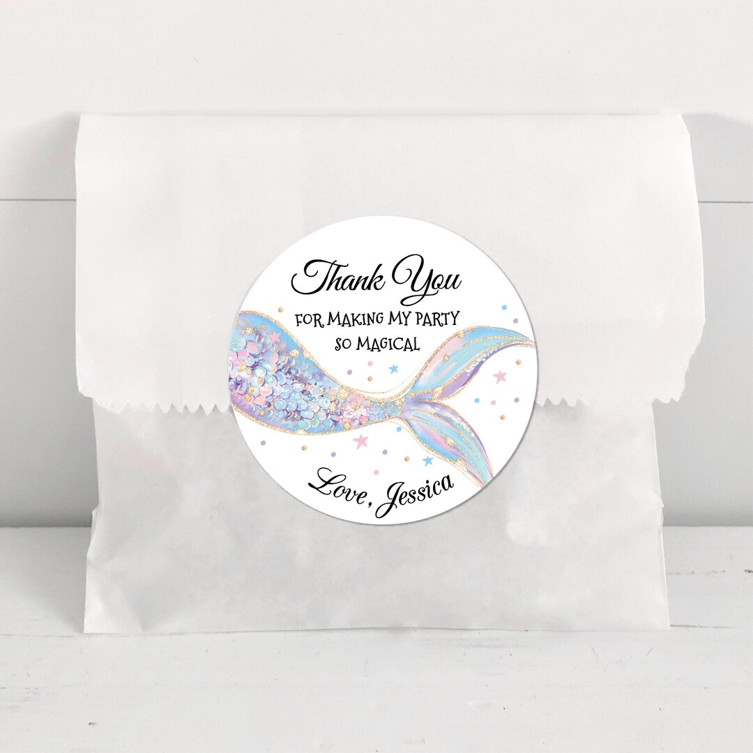 48 Personalized Party Thank You Stickers - Circular Birthday Appreciation Labels
