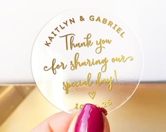 Wedding thank you gold foil clear favors stickers labels, Transparent stickers custom, Wedding favors stickers, Wedding favor labels