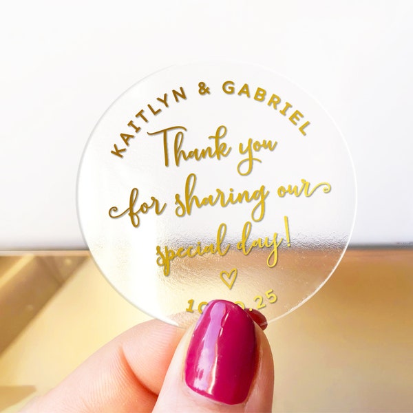 Wedding thank you gold foil clear favors stickers labels, Transparent stickers custom, Wedding favors stickers, Wedding favor labels