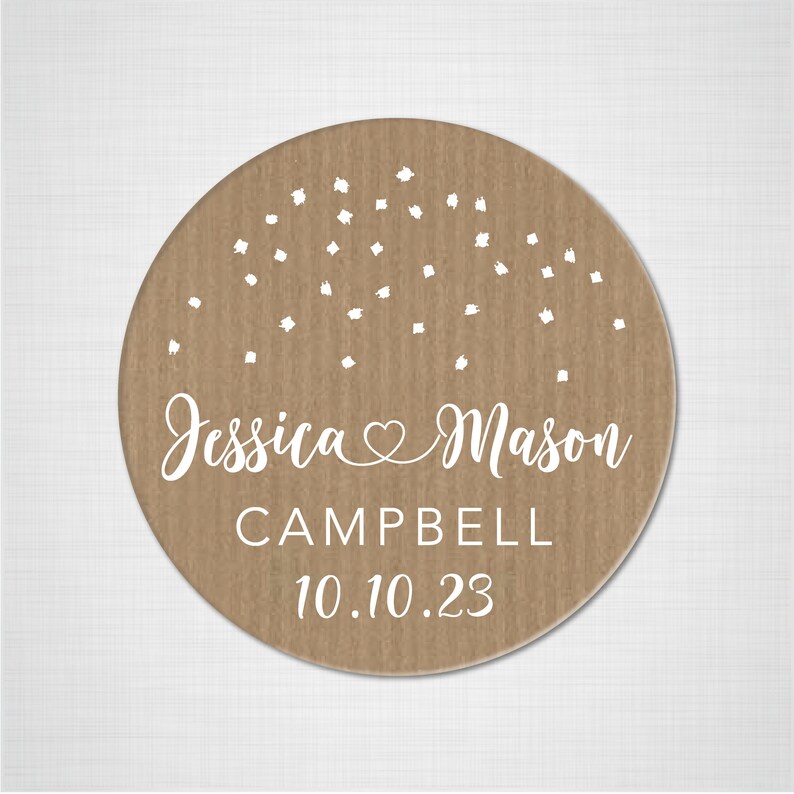 Wedding personalised 21 x 40mm round stickers favour box bags cones Wedding personalised 21 x 40mm round stickers favour box bags cones