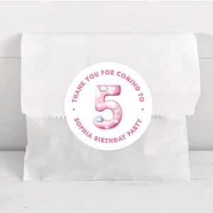 Personalized Pink Birthday Stickers, Pastel Theme Birthday Stickers, First Birthday Party Stickers, Five Year Birthday Stickers