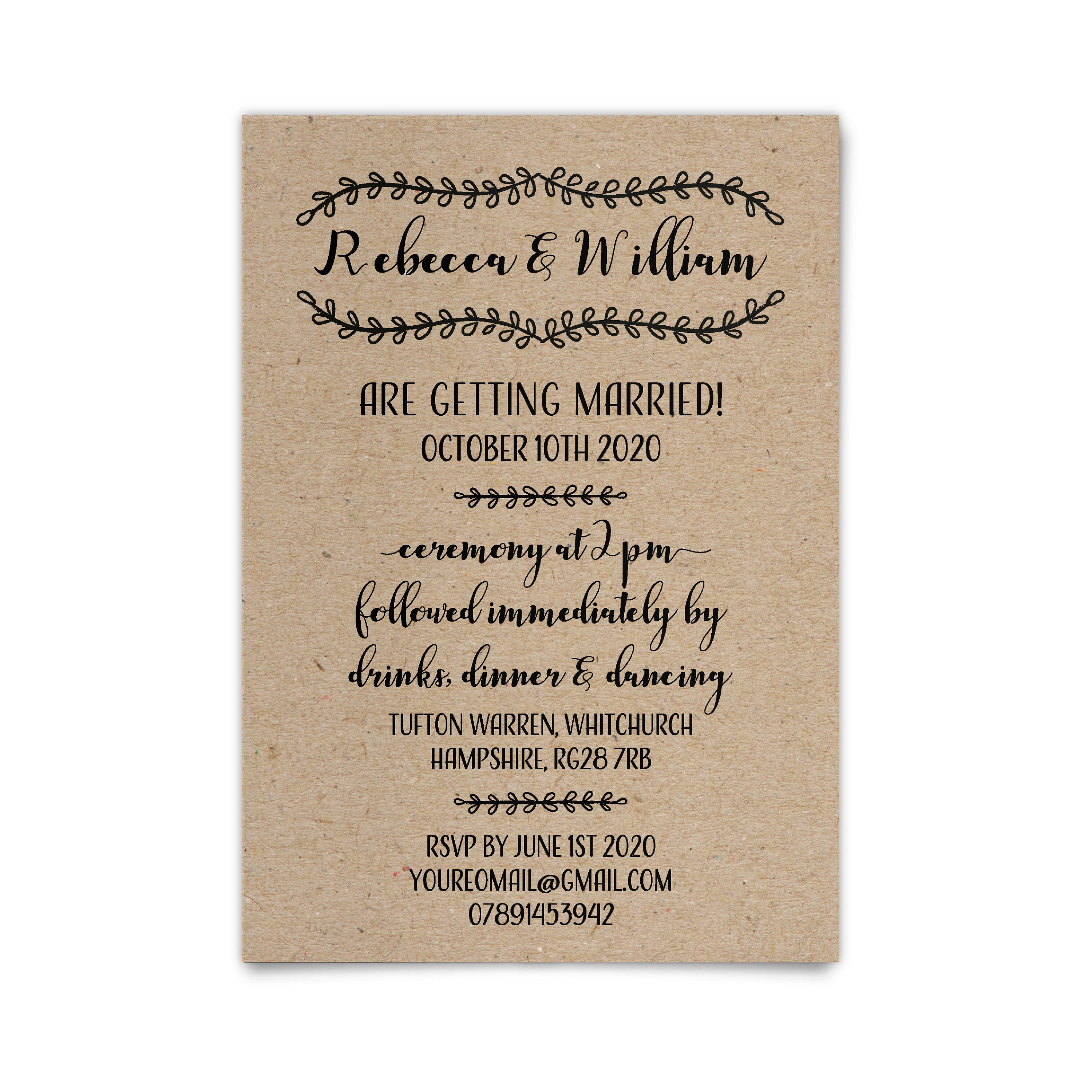 Kraft Wedding Invitation Printed Wedding Card Barn Wedding Invites