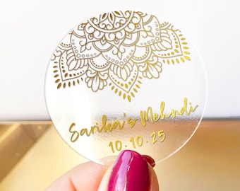 Personalized Mehndi Clear Thank You Celebration Stickers - Customizable Indian-inspired Labels