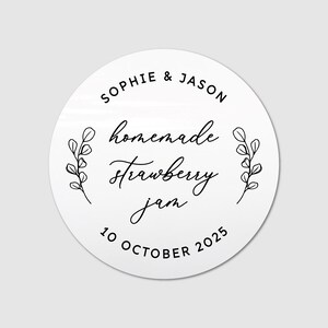 Custom wedding gold foil favor stickers labels for jars, Personalized wedding jam favor sticker, Jam packed with love labels White - Black Text