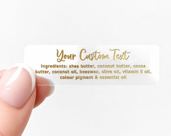 Adesivi trasparenti con lamina d'oro personalizzati, adesivi per piccole imprese, adesivi per imballaggi aziendali, adesivi con ingredienti per prodotti fatti in casa