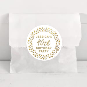Custom Gold Foil Name Stickers, Fun Birthday Theme Stickers, Printed Birthday Sticker Tags, Personalised Birthday Envelope Seal Stickers