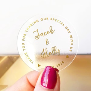 Custom Wedding Thank You Clear Circle Name Labels Stickers Personalized Thank You for Celebrating with Us Wedding Favor Stickers