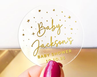 Baby shower thank you favors gift gold foil stickers, Personalized baby shower stickers, Custom name stickers for baby shower