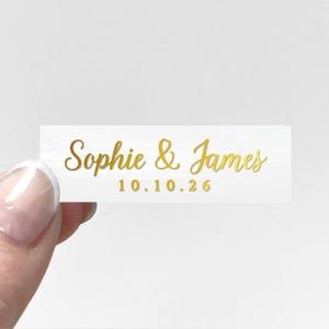 Benutzerdefinierte Hochzeits-Dankeschön-Aufkleber für Gäste, klare Hochzeitsaufkleber mit Goldfolientext, Mr & Mrs-Hochzeitsaufkleber für Gastgeschenke