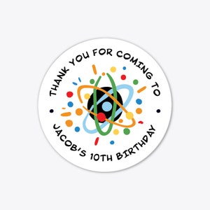 Personalized science party favors birthday thank you stickers, Birthday party favor sticker, Gift bag stickers personalized