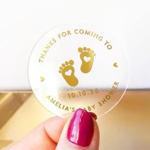 Babyparty Baby-Fußabdruck Aufkleber, benutzerdefinierte runde Etiketten, Babypartyparty Tags, Goldfolien-Babyparty-Aufkleber