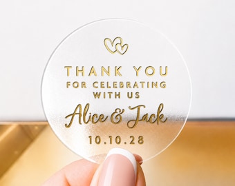 Wedding Thank You For Celebrating Stickers, Favor Thank You Labels, Round Wedding Stickers, Gold Foil Seal Stickers, Personalised Favors