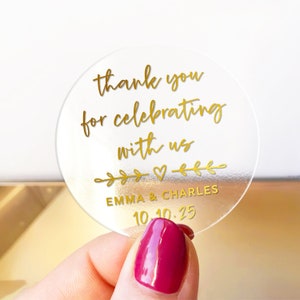 Wedding thank you gold foil clear favors stickers labels, Transparent stickers custom, Wedding favors stickers, Wedding favor labels