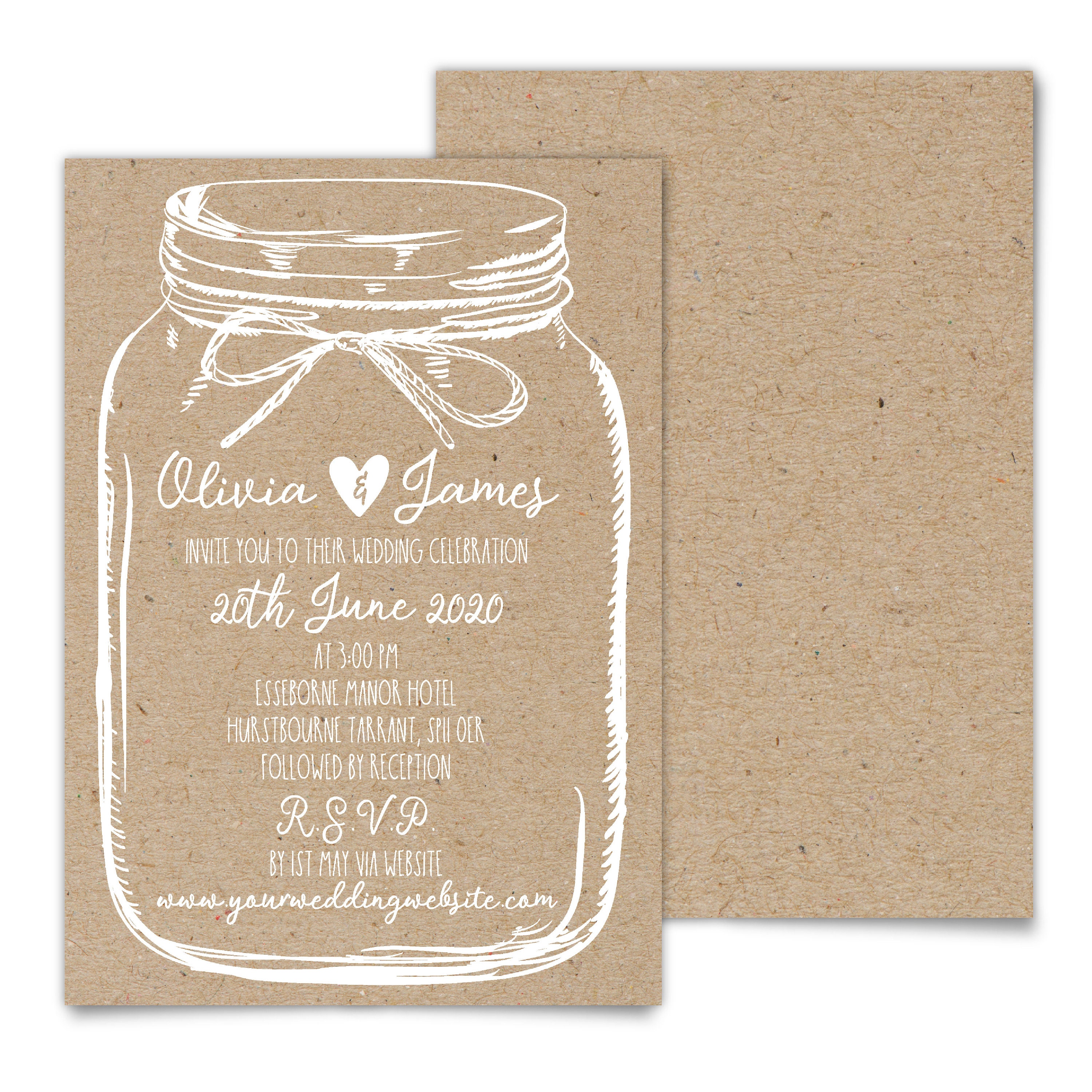 Mason Jar Wedding Invitations Suite Rustic Wedding Invites Mason