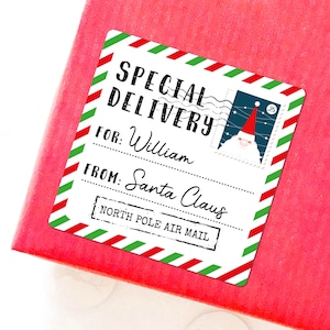 Special delivery sticker pack custom name labels Santa special delivery from Santa North pole post office from santa stickers for box