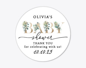 Baby shower custom name thank you gifts favors stickers, Thank you stickers for baby shower labels, Greenery baby shower favors