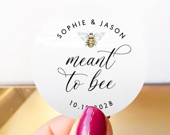 Pegatinas personalizadas de miel "Meant to Bee", etiquetas para tarros de miel para bodas con nombre, etiquetas personalizadas para recuerdos de miel, etiquetas transparentes de agradecimiento para mini tarros de miel.