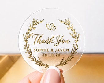 Adesivi monogramma in lamina d'oro, etichette rotonde trasparenti personalizzate per buste e bomboniere per matrimoni, etichette personalizzate con nome per matrimoni