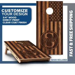 Custom Cornhole Board Set | American Flag Cornhole Boards | Personalized Bag Toss Board Game | Outdoor Cornhole Game Set | Outdoor Lawn Game