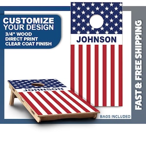 Custom Cornhole Board Set | American Flag Cornhole Boards | Personalized Bag Toss Board Game | Outdoor Cornhole Game Set | Outdoor Lawn Game
