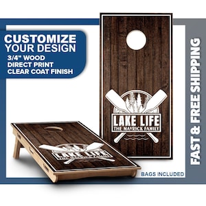Custom Cornhole Board Set | Lake Life Cornhole Boards | Personalized Bag Toss Board Game | Outdoor Cornhole Game Set | Outdoor Lawn Game
