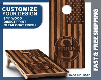 Custom Cornhole Board Set | American Flag Cornhole Boards | Personalized Bag Toss Board Game | Outdoor Cornhole Game Set | Outdoor Lawn Game