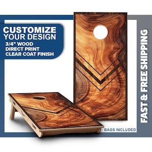 Custom Cornhole Board Set | Wood Grain Cornhole Boards | Personalized Bag Toss Board Game | Outdoor Cornhole Game Set |