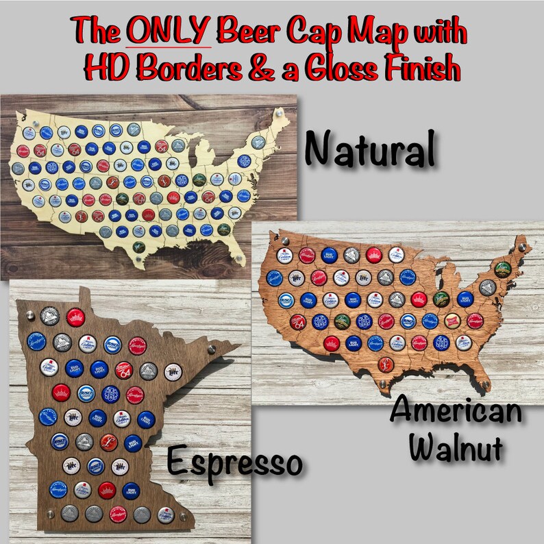 Wisconsin Beer Cap Map With Standoffs State Beer Cap Map Etsy