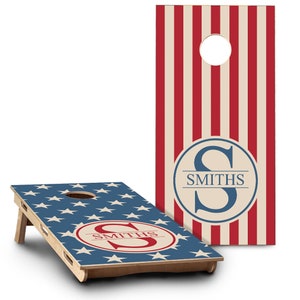 Custom Cornhole Board Set | American Flag Cornhole Boards | Personalized Bag Toss Board Game | Outdoor Cornhole Game Set | Outdoor Lawn Game