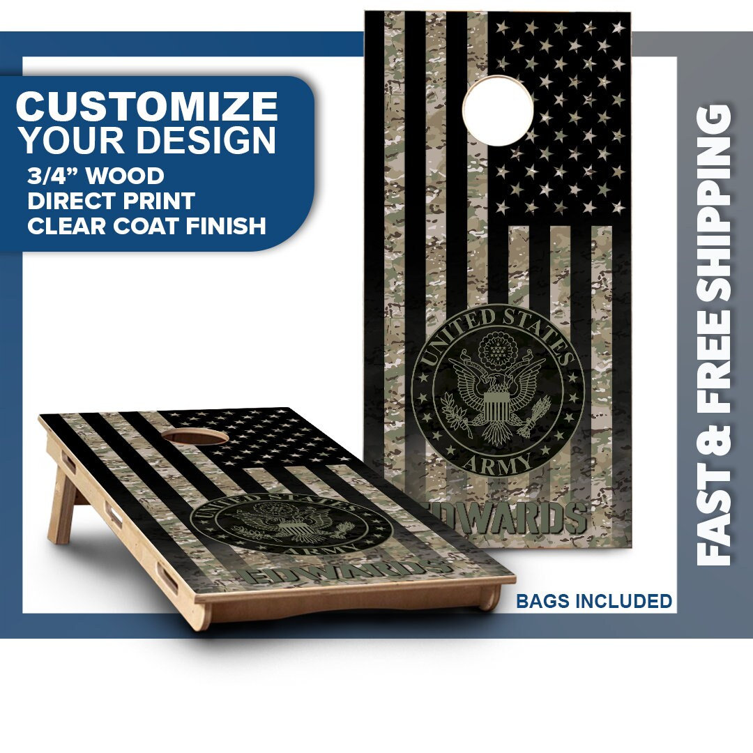 Juego de tablero de cornhole del ejército de EE. UU. personalizado / Cornhole militar / Juego de mesa de lanzamiento de bolsas personalizado / Juego de cornhole para exteriores / Juego de césped para exteriores