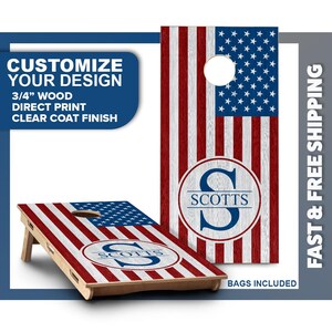 Custom Monogram Cornhole Board Set | American Flag Boards | Personalized Bag Toss Board Game | Outdoor Cornhole Game Set | Outdoor Lawn Game