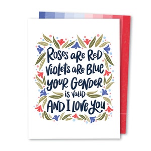 Le rose sono rosse / Il tuo sesso è valido Biglietto di San Valentino carino / Biglietto per il giorno dell'amore / San Valentino LGBTQIA / Biglietto d'auguri per San Valentino di genere neutro