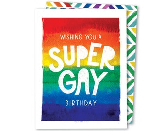 Super Gay Birthday Card | LGBTQIA Birthday | Gay Lesbian Transfender Queer Birthday Card | Rainbow Flag Bday | Non Gendered Birthday Card