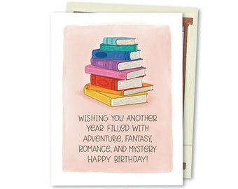 Another Year of Books Birthday Card • Book Lover Greeting • Literary Birthday Card