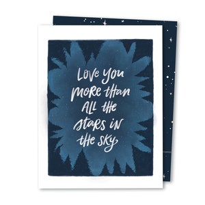 Ich liebe dich mehr als die Sterne | Niedliche Valentinskarte | Love Day Karte | Celestial Star Karte | Nachthimmel Sternenhimmel Valentinsgrußkarte
