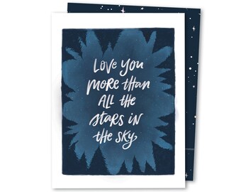 Love You More Than The Stars | Cute Valentines Card | Love Day Card | Celestial Star Card | Night Sky Stargazing Valentine Greeting Card