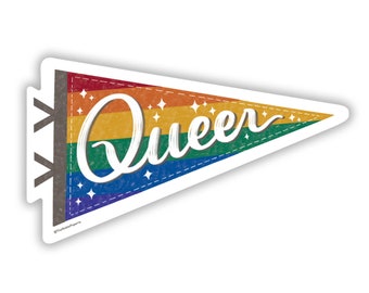 Queer Pennant | LGBTQ Rainbow Waterproof Sticker | Pride LGBTQ Sticker | Lesbian Gay Bisexual Transgender Queer Pride Sticker | Rainbow