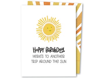 Another Trip Around The Sun | Cute Birthday Card | Cute Sun Birthday Greeting Card | Age Positive Greeting Card | Gender Neutral Cute Bday