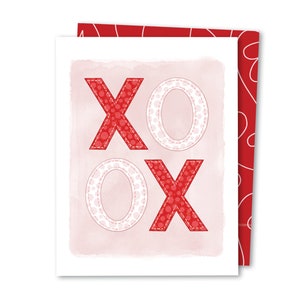XOXO | Carte de Saint-Valentin mignonne | de jour d'amour | Carte de mariage d'amour de câlins et de bisous | Carte de voeux aquarelle neutre pour la Saint-Valentin