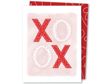 XOXO | Cute Valentines Card | Love Day Card | Hugs and Kisses Love Wedding Card | Gender Neutral Valentine's Day Watercolor Greeting Card