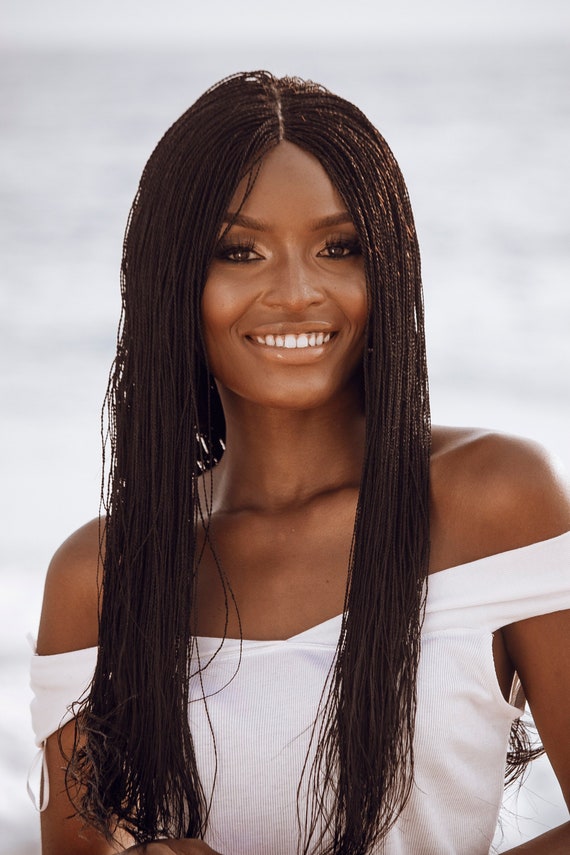 Jet Black Micro Million Twist Braided Wig Authentic Handmade Etsy