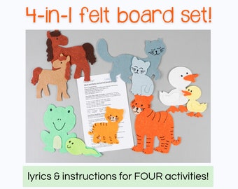 Cuento de animales con tablero de fieltro: Mamá y bebé animal: Hora del círculo preescolar