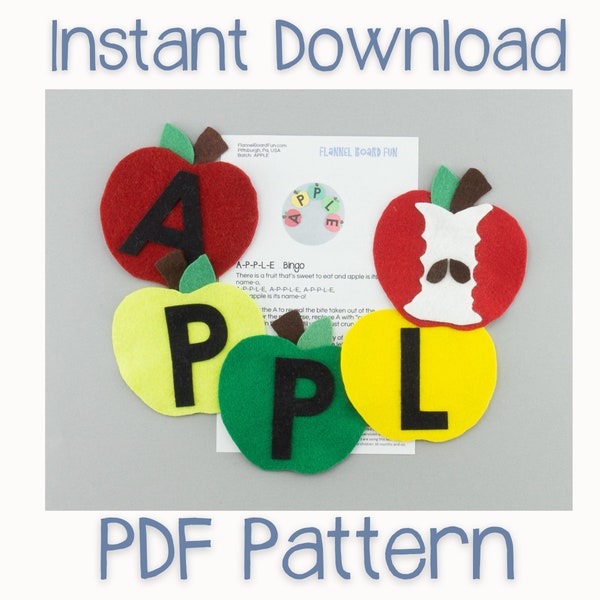 PDF Pattern for Apple Bingo Flannel Board Song Set, Circle Time + Storytime Apple Early Literacy Felt Board Pattern Home, School & Library