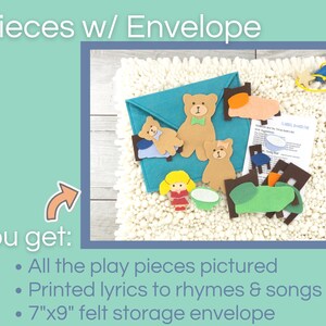 Goldilocks and the Three Bears Felt Board Quiet Activity, Montessori Child's Learning Toy, Busy Book, Busy Bag or Quiet Book Style Felt Toy Pieces w/ Envelope