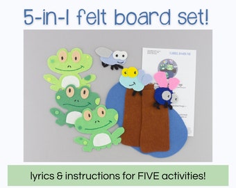 5-in-1 Frog Felt Board Story | A Frog and Bug Toddler & Preschool Counting Toy, Great for Story Time, Homeschool, Speech Therapy + Play