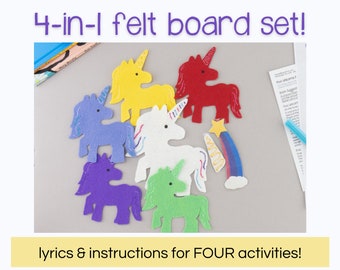 4-in-1 Magical Unicorns Story Time Felt Board Set, Kindergarten Preschool and Library Unicorn Felt Board Circle Time Flannel Board Activity