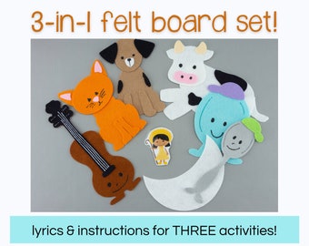 3-in-1 Hey Diddle Diddle Felt Board Story Set, Nursery Rhyme Flannel Board for Preschool Kids, PLUS Little Bo Peep Hide & Seek Felt Game