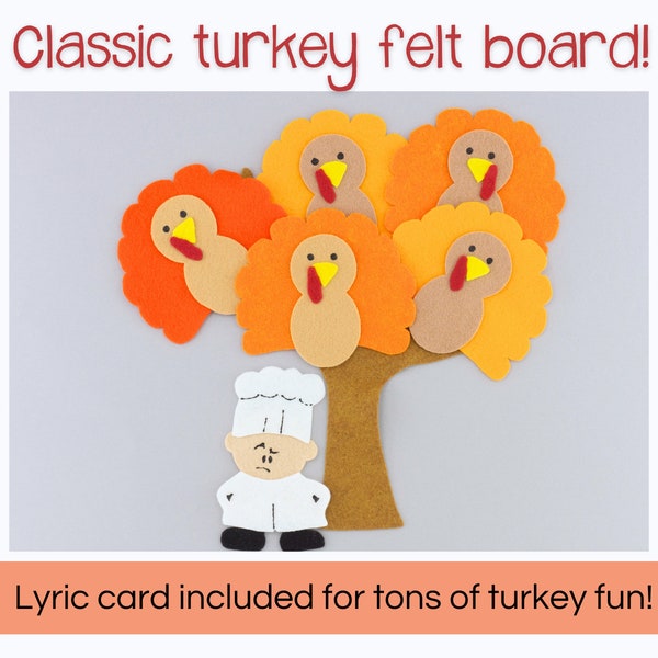 Thanksgiving Turkey Flannel Board Story Time Song, Online or Regular Storytime Prop for Library or Preschool Circle Time, Counting Felt Song