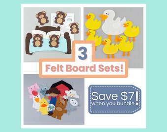 Felt Board Stories 3 Pack: Old MacDonald Had a Farm, Five Little Ducks, 5 Bears in a Bed, Circle Time Flannel Board Toddler Preschool Bundle