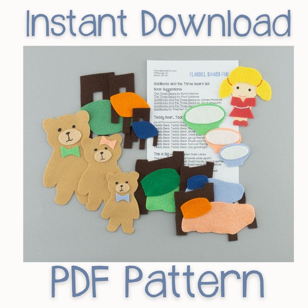 PDF Pattern Goldilocks Felt Board Story Set for Preschool Circle Time & Library Storytime, Digital Download Flannel Board Pattern